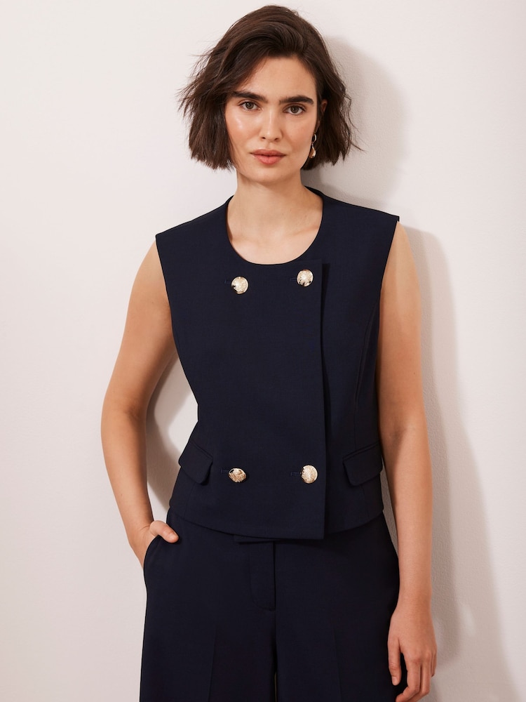 Mint Velvet Blue Button Detail Waistcoat - Image 1 of 8 Mint Velvet Blue Button Detail Waistcoat - Image 1 of 8