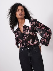 Mint Velvet Black Floral Print Shirt - Image 2 of 8