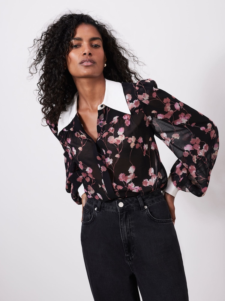 Mint Velvet Black Floral Print Shirt - Image 2 of 8 Mint Velvet Black Floral Print Shirt - Image 2 of 8