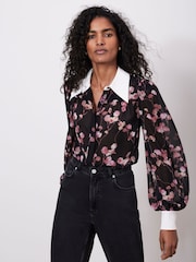 Mint Velvet Black Floral Print Shirt - Image 4 of 8