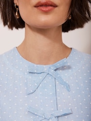 Mint Velvet Blue 100% Cotton Striped Puff Sleeve Top - Image 3 of 9
