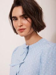 Mint Velvet Blue 100% Cotton Striped Puff Sleeve Top - Image 6 of 9