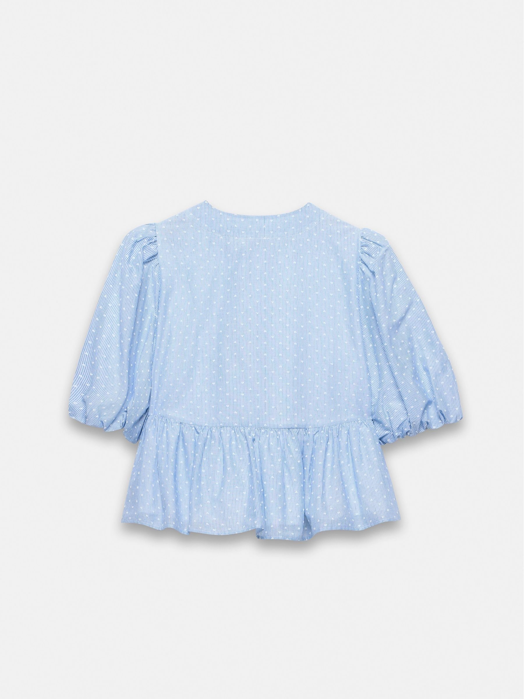 Buy Mint Velvet Blue 100% Cotton Striped Puff Sleeve Top