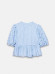 Mint Velvet Blue 100% Cotton Striped Puff Sleeve Top - Image 8 of 9