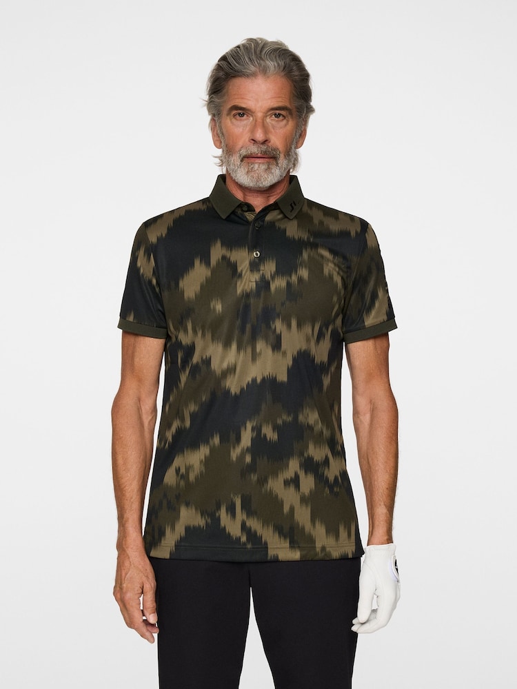 J.Lindeberg Dark Green Golf Tour Tech Print Polo Shirt - Image 1 of 5