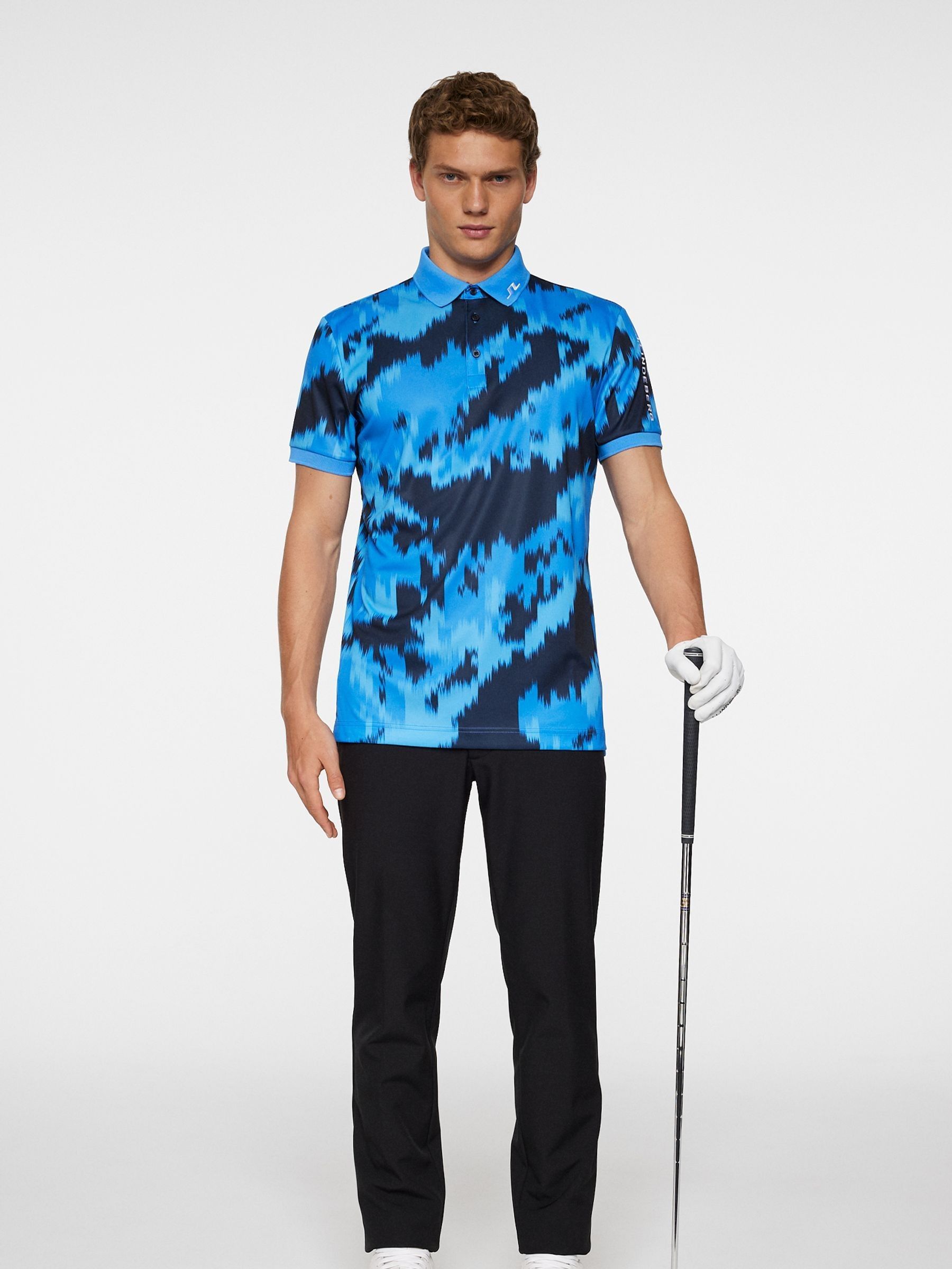 Buy J.Lindeberg Bright Blue Golf Tour Tech Print Polo Shirt from