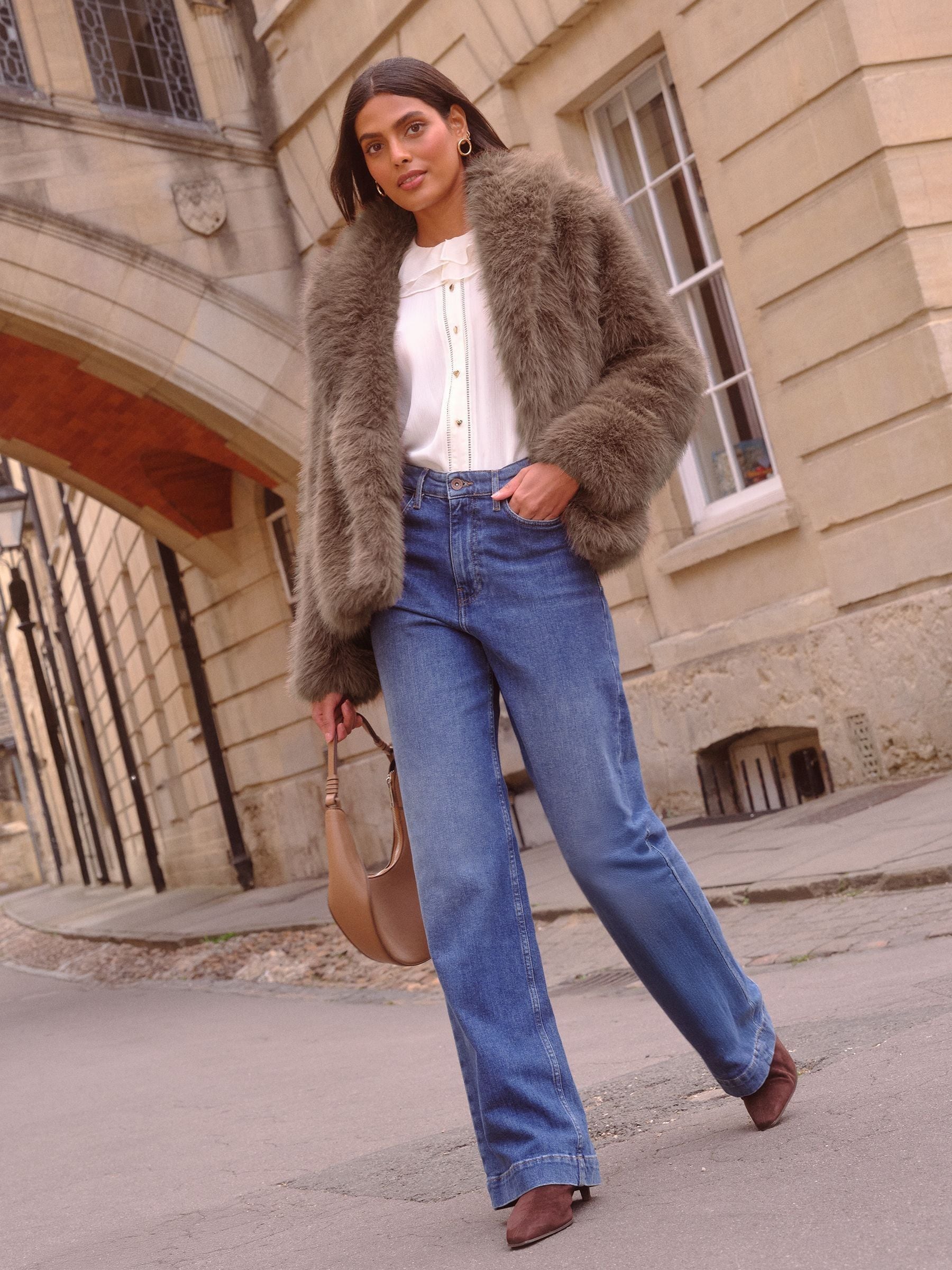 Buy Love & Roses Mink Brown Shawl Collar Faux Fur Coat from Next