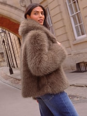 Love & Roses Mink Brown Shawl Collar Faux Fur Coat - Image 4 of 4