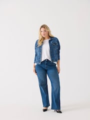 ONLY Curve Blue High Waisted Wide Leg Jeans with Comfort Stretch - Image 1 of 7