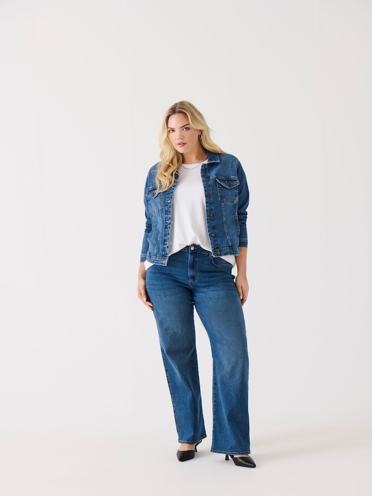 ONLY Curve Blue High Waisted Wide Leg Jeans with Comfort Stretch - Image 1 of 7