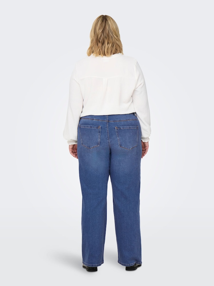 ONLY Curve Blue High Waisted Wide Leg Jeans with Comfort Stretch - Image 2 of 7