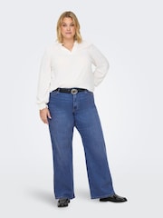 ONLY Curve Blue High Waisted Wide Leg Jeans with Comfort Stretch - Image 4 of 7