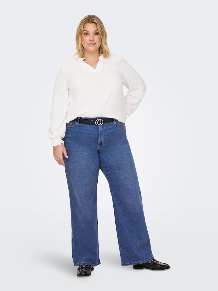 ONLY Curve Blue High Waisted Wide Leg Jeans with Comfort Stretch - Image 4 of 7