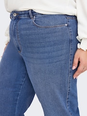 ONLY Curve Blue High Waisted Wide Leg Jeans with Comfort Stretch - Image 5 of 7