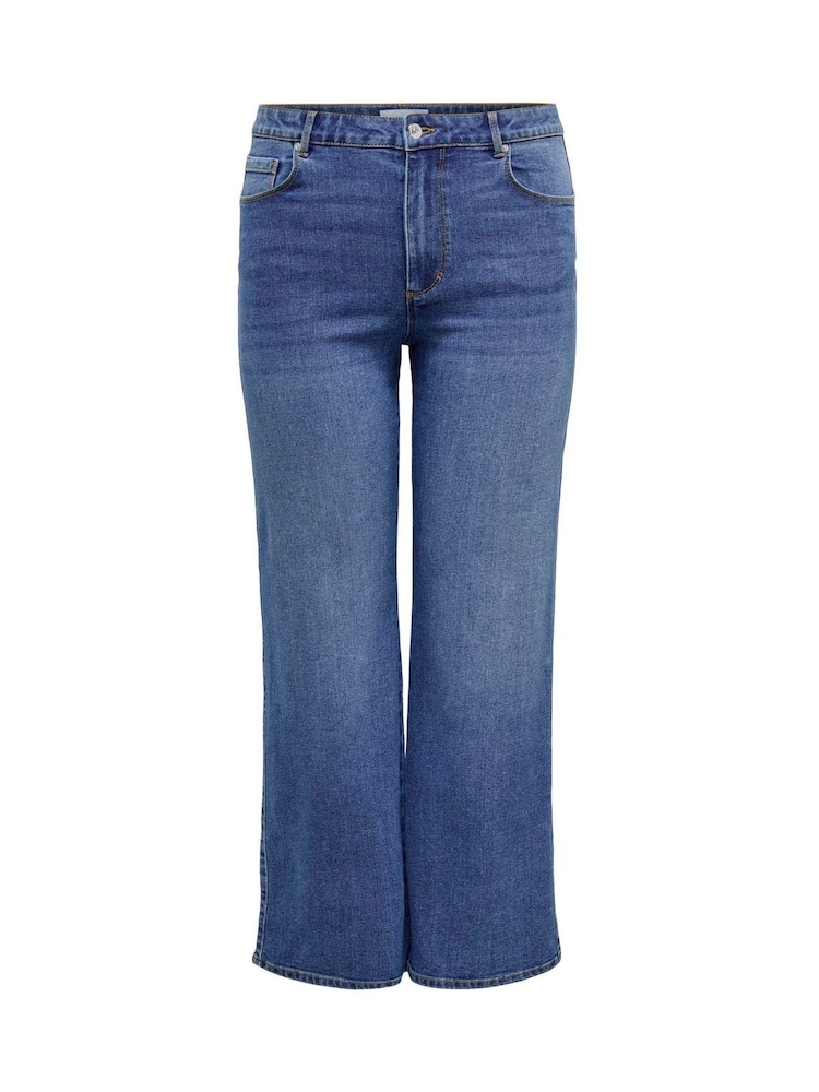 ONLY Curve Blue High Waisted Wide Leg Jeans with Comfort Stretch - Image 6 of 7