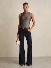 Reiss Gunmetal Tia Metallic Knit Vest - Image 1 of 6