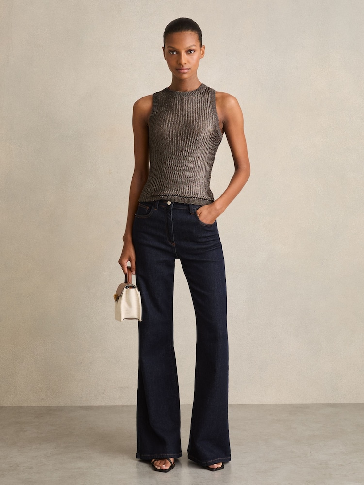 Reiss Gunmetal Tia Metallic Knit Vest - Image 1 of 6