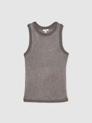 Reiss Gunmetal Tia Metallic Knit Vest - Image 2 of 6