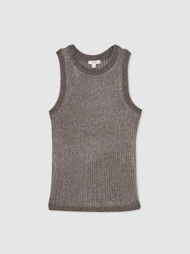 Reiss Gunmetal Tia Metallic Knit Vest - Image 2 of 6