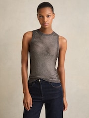 Reiss Gunmetal Tia Metallic Knit Vest - Image 3 of 6