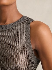 Reiss Gunmetal Tia Metallic Knit Vest - Image 4 of 6