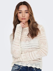 JDY White Long Sleeve Knitted Crochet Boatneck Pullover Jumper - Image 3 of 9