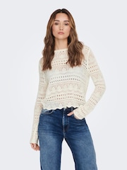 JDY White Long Sleeve Knitted Crochet Boatneck Pullover Jumper - Image 4 of 9