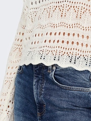 JDY White Long Sleeve Knitted Crochet Boatneck Pullover Jumper - Image 6 of 9