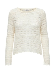 JDY White Long Sleeve Knitted Crochet Boatneck Pullover Jumper - Image 8 of 9