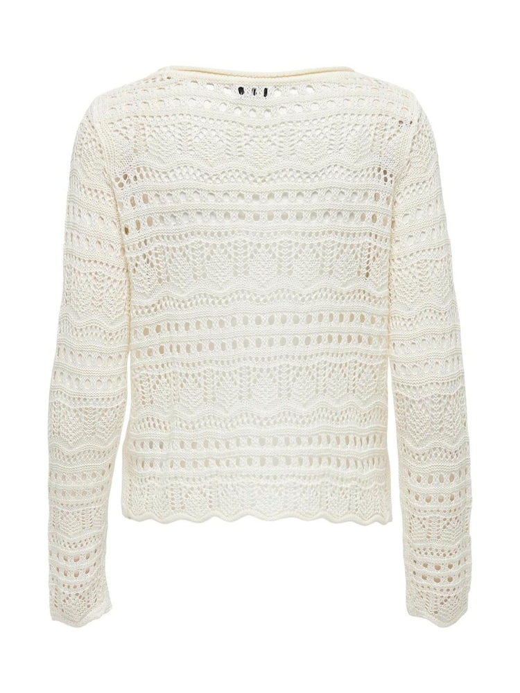 JDY White Long Sleeve Knitted Crochet Boatneck Pullover Jumper - Image 9 of 9