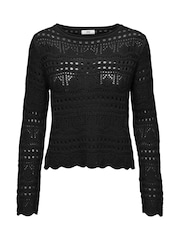 JDY Black Long Sleeve Knitted Crochet Boatneck Pullover Jumper - Image 6 of 7