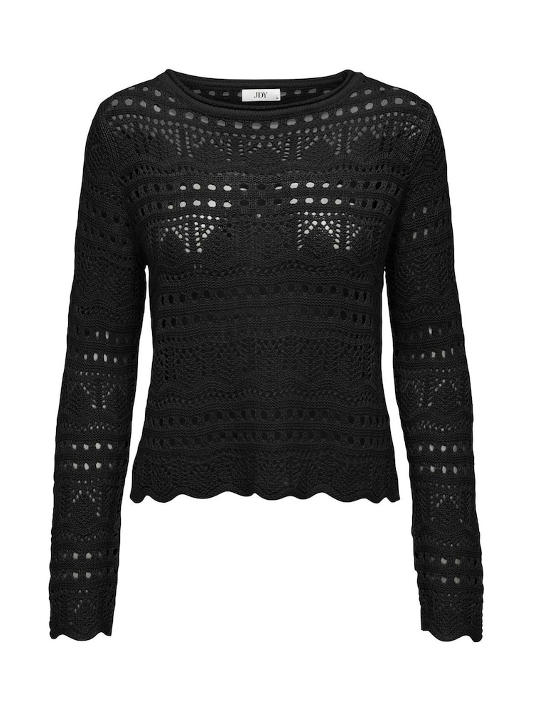 Buy JDY Black Long Sleeve Knitted Crochet Boatneck Pullover Jumper