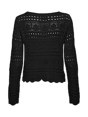 JDY Black Long Sleeve Knitted Crochet Boatneck Pullover Jumper - Image 7 of 7