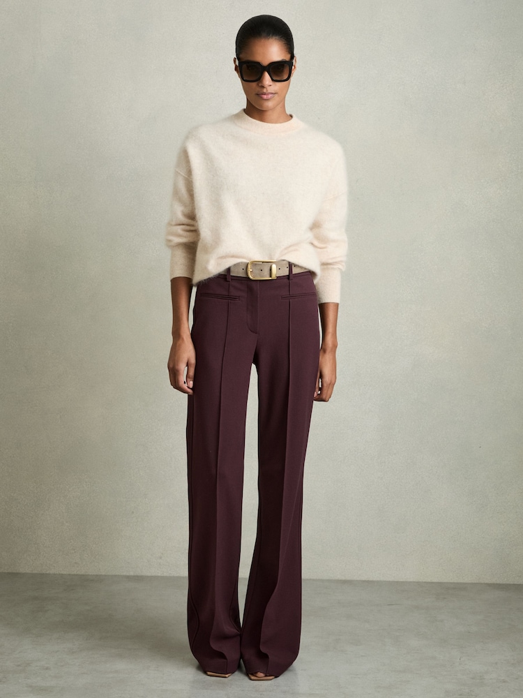 Reiss Burgundy Claude High Rise Flared Trousers - Image 1 of 6