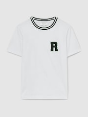 Blanco - Reiss Palmers Cotton Letter-Patch T-Shirt - Imagen 1 de 4