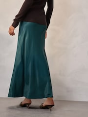 Teal Blue Satin Midi Skirt - Image 3 of 5