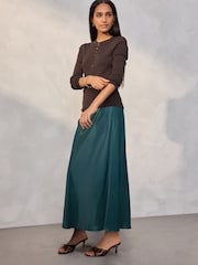 Teal Blue Satin Midi Skirt - Image 4 of 5