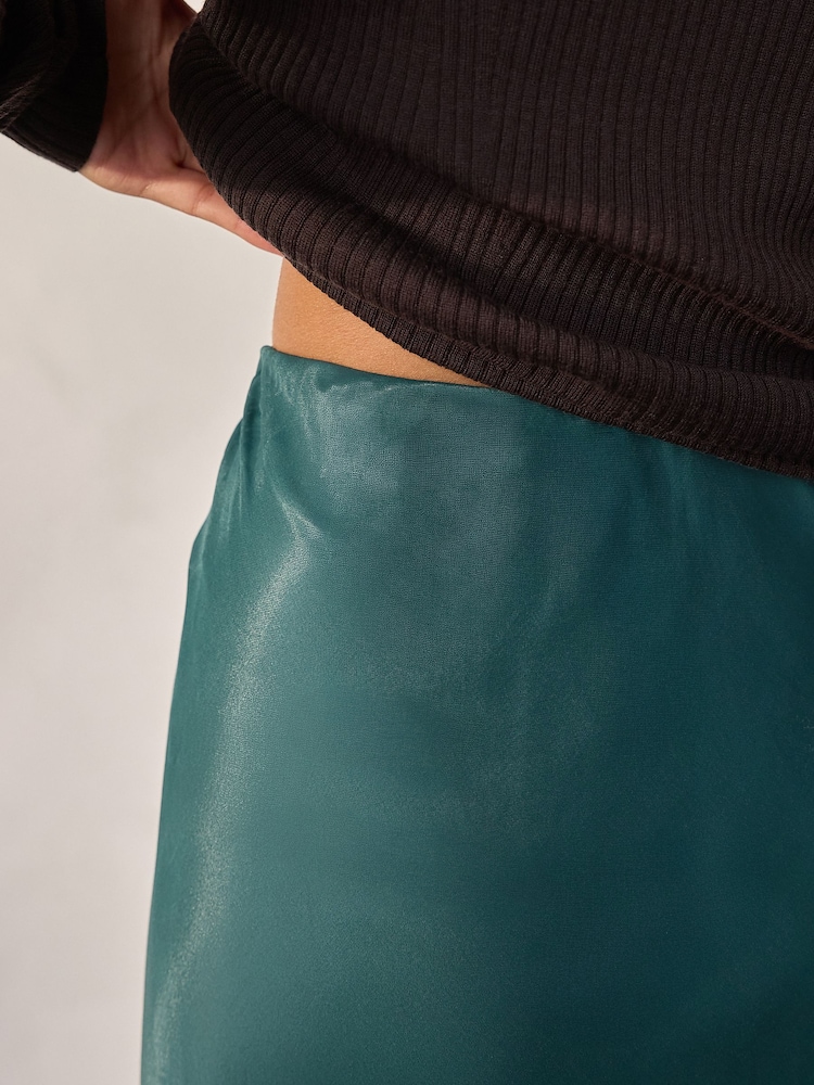 Teal Blue Satin Midi Skirt - Image 5 of 5 Teal Blue Satin Midi Skirt - Image 5 of 5