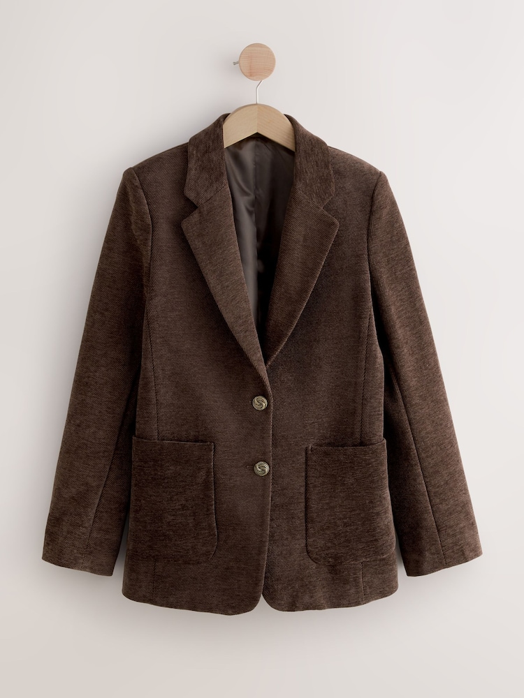 Chocolate Brown Chenille Single Breasted Blazer - Image 1 of 4 Chocolate Brown Chenille Single Breasted Blazer - Image 1 of 4