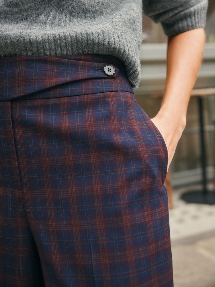Buy Burgundy Red/Navy Blue Check Check Wide Leg Tailored Trousers from Next  USA