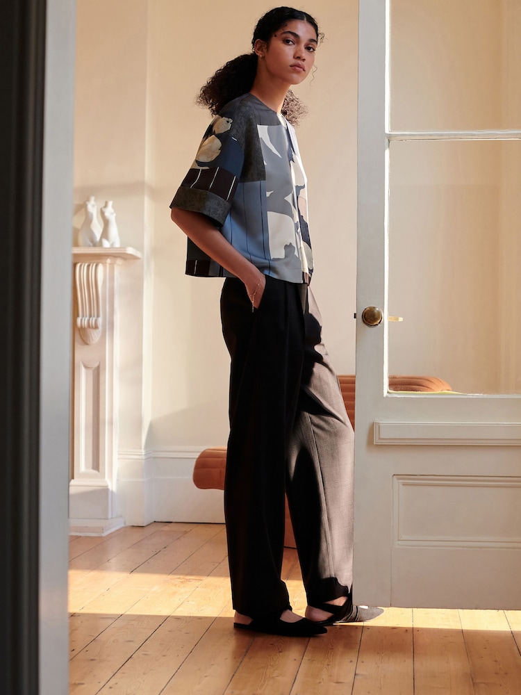 Chocolate Brown Check Double Pleat Straight Leg Trousers - Image 2 of 10