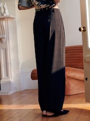 Chocolate Brown Check Double Pleat Straight Leg Trousers - Image 5 of 10