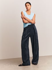Navy Corduroy Wide Leg Trousers - Image 1 of 8