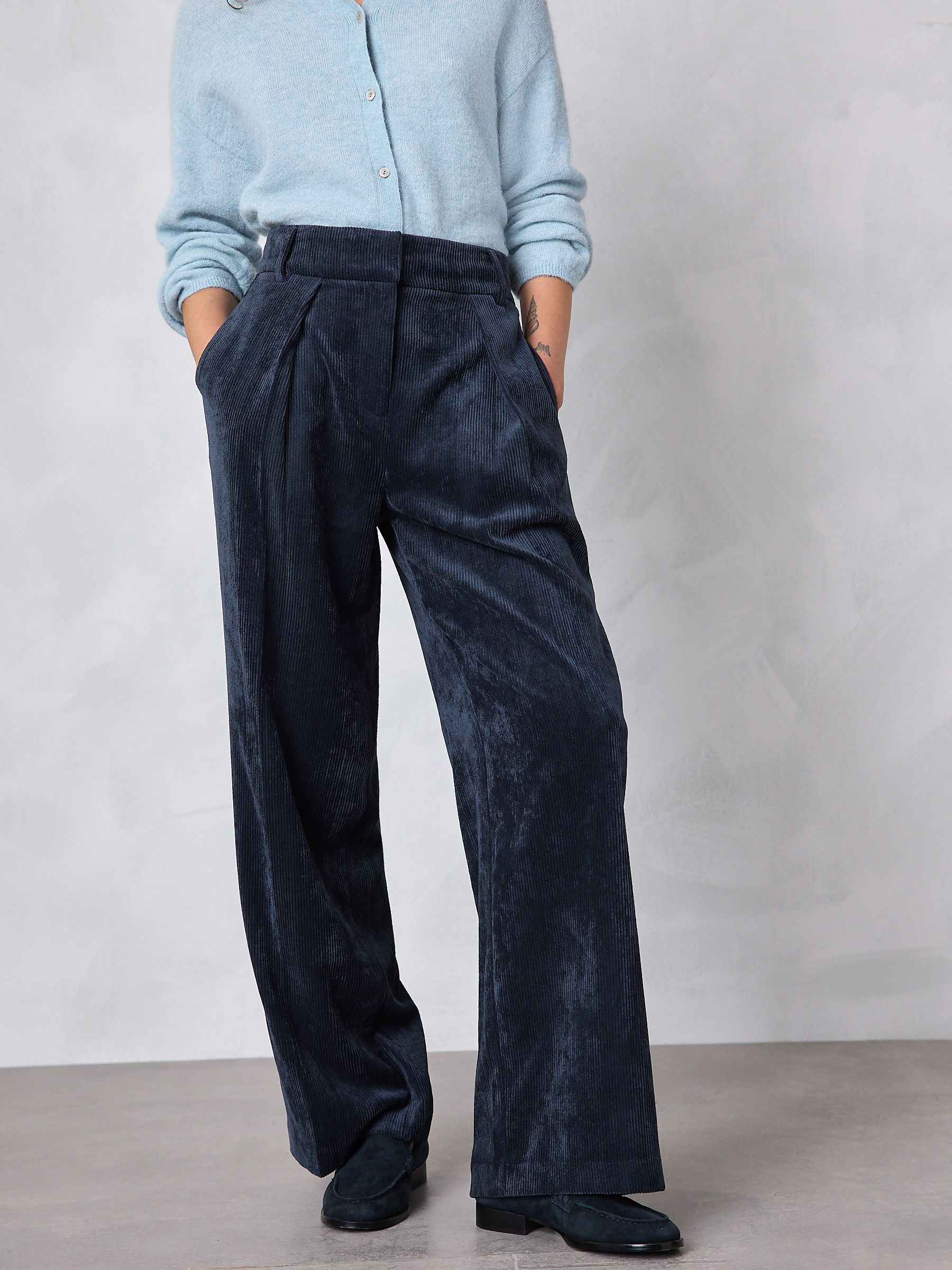 Buy Navy Blue Cord Wide Leg Trousers from Next USA