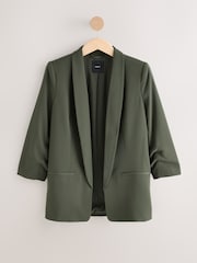Khaki Relaxed Ruched Sleeve Blazer - Image 1 of 3
