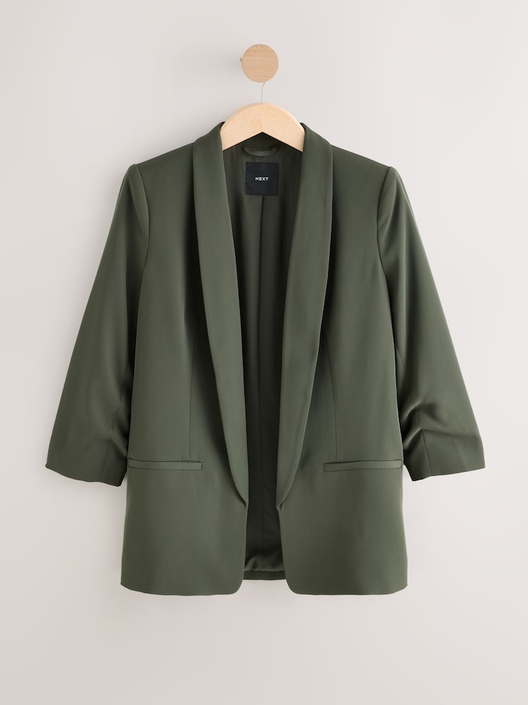 Khaki Relaxed Ruched Sleeve Blazer - Image 1 of 3