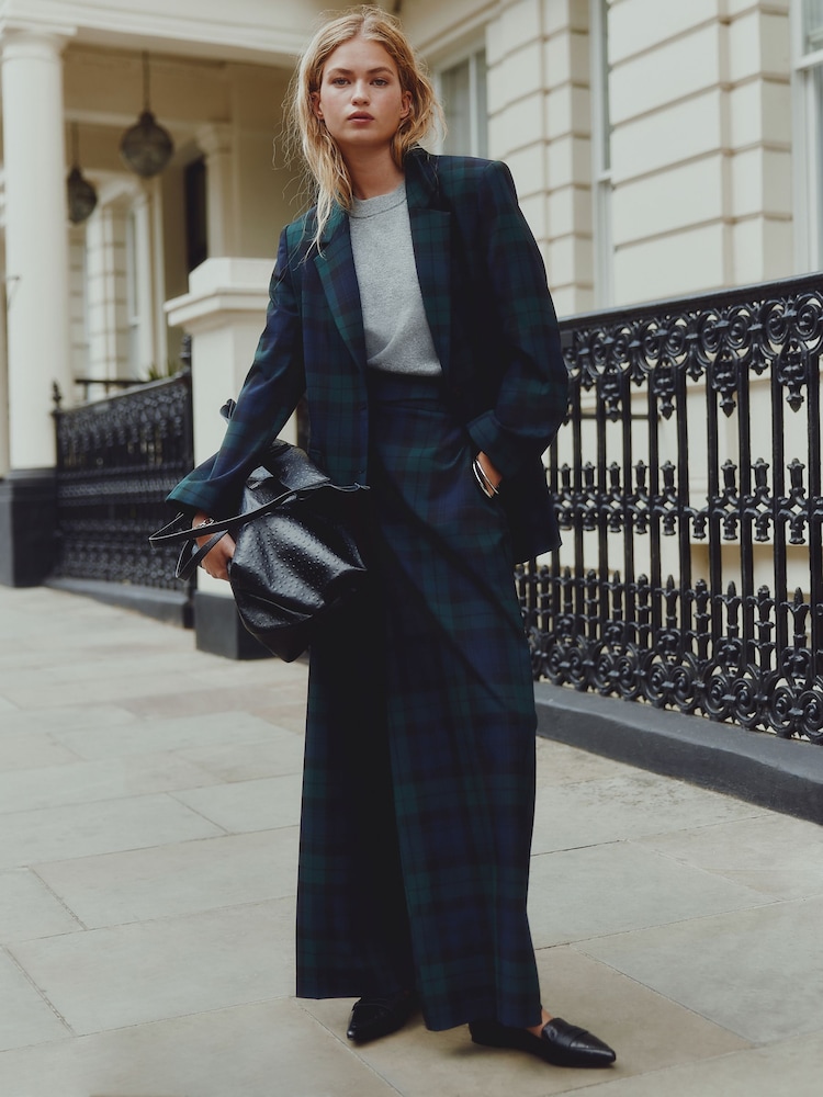 Green/Navy Tartan Wide Leg Trousers - Image 1 of 7 Green/Navy Tartan Wide Leg Trousers - Image 1 of 7