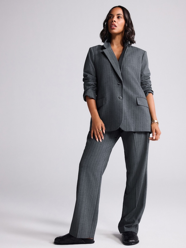 Grey Striped Straight Tailored Trousers - Image 1 of 6 Grey Striped Straight Tailored Trousers - Image 1 of 6