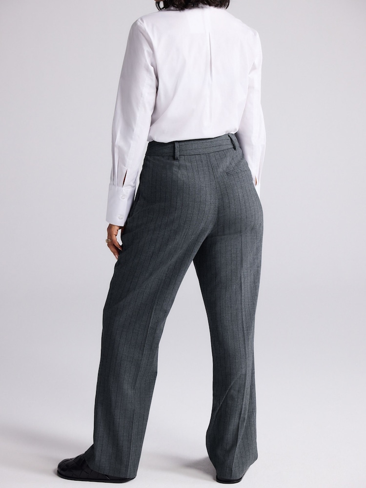 Grey Striped Straight Tailored Trousers - Image 2 of 6 Grey Striped Straight Tailored Trousers - Image 2 of 6