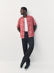 Red Geometric Textured Short Sleeve Shirt - Image 2 of 7